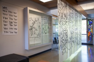 Clark College artist-in-residence Shantell Martin displays her work in the Frost Arts lobby.