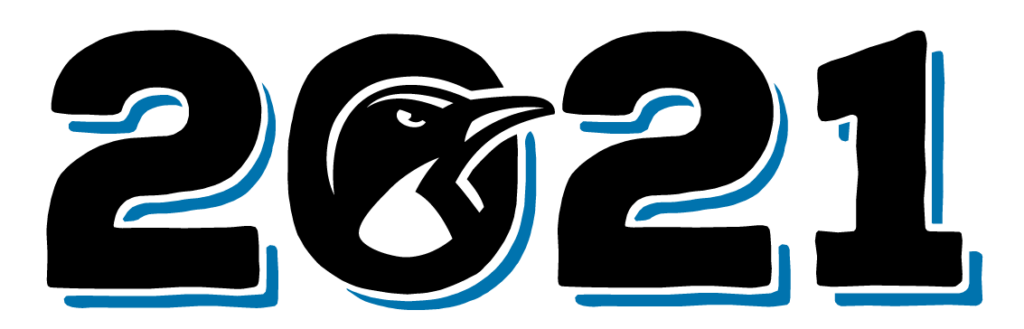2021 with a Clark College Penguin logo inside the zero