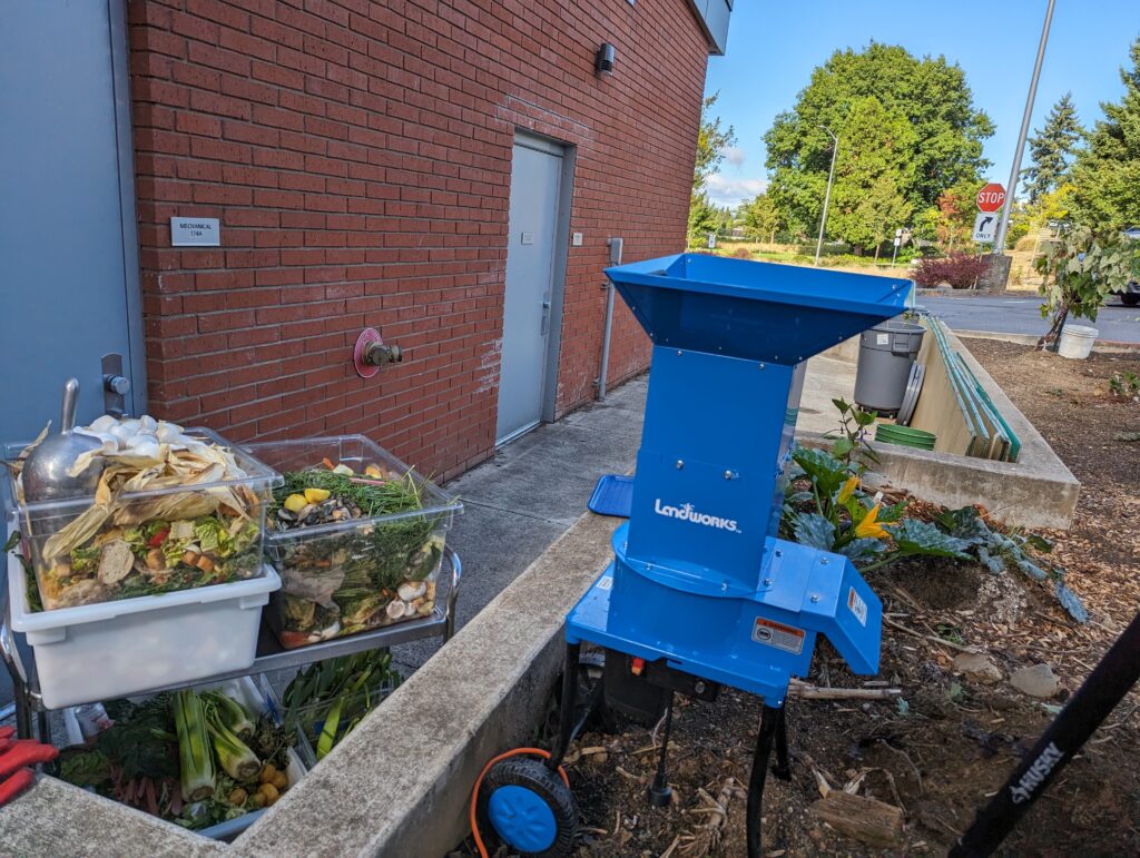 Food waste from the culinary programs is turned into compost with this chipper turned mulcher.