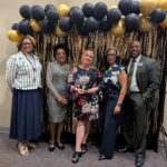Clark College President Dr. Karin Edwards, Trustee Marilee Scarbrough, award recipient Rhianna Johnson, Trustee Denise Gideon, Dr. Terry Brown, VP of Instruction.