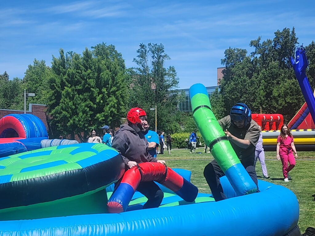 people fight with inflatables