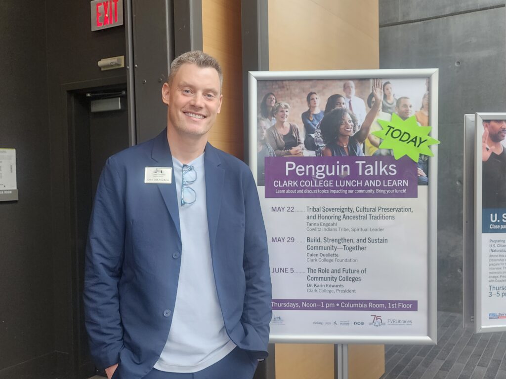 person in front of poster