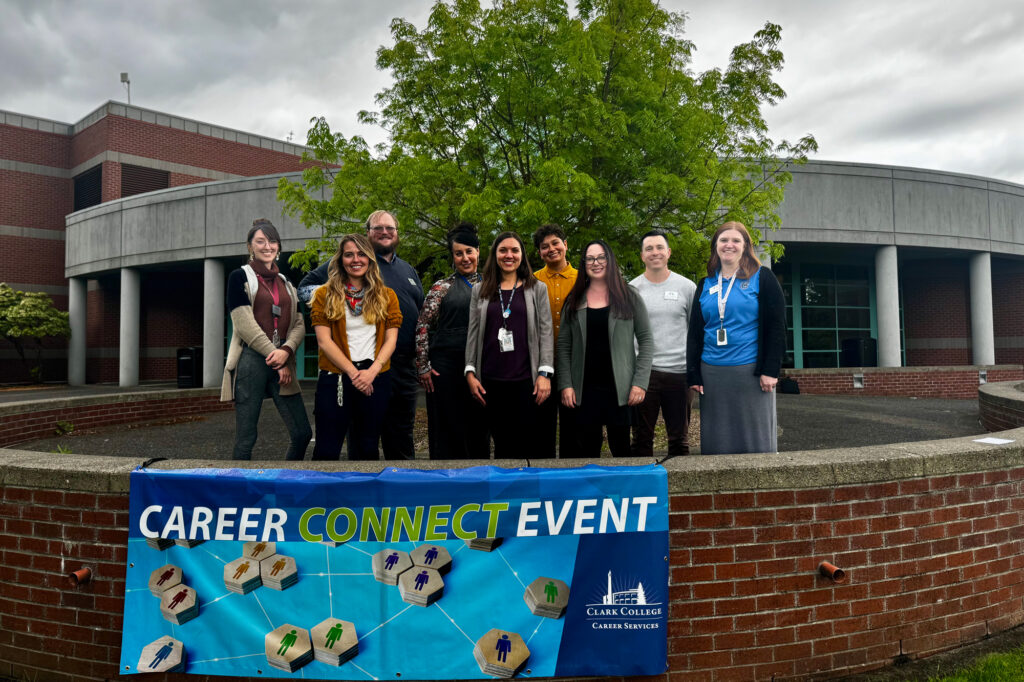group photo in front of banner that reads Career Connect Event