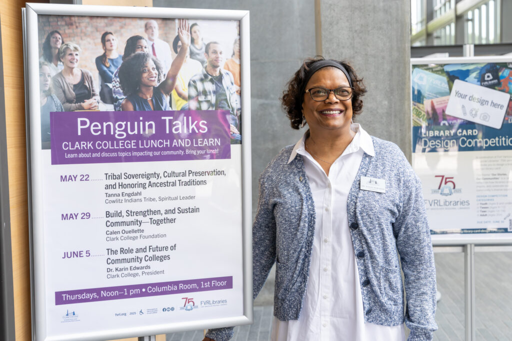 person with poster