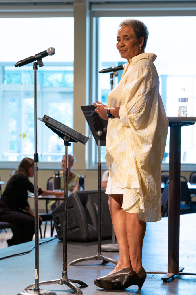 on person at microphone
