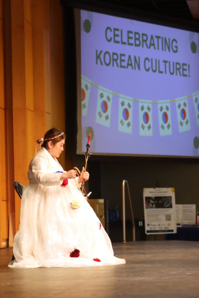 one person on stage playing instrument