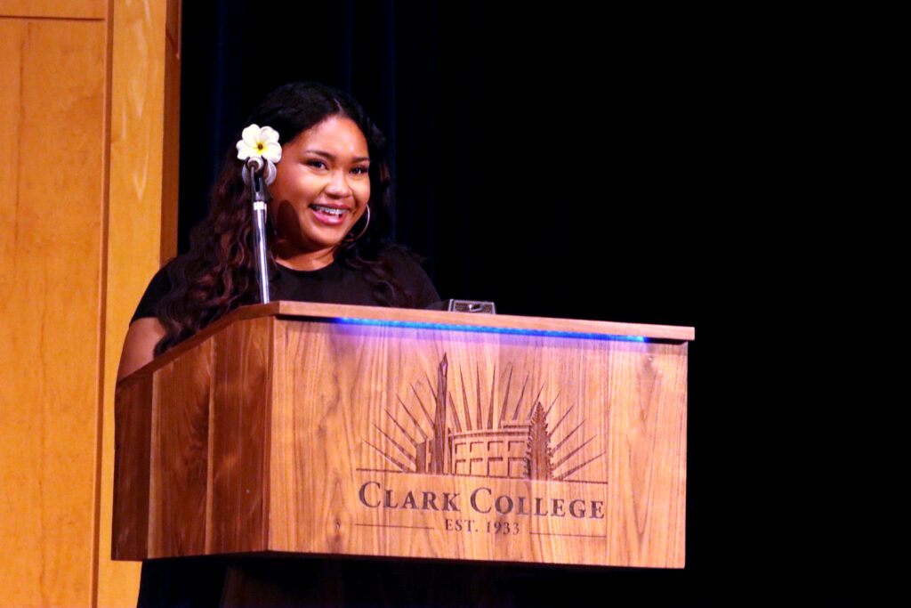 person at podium