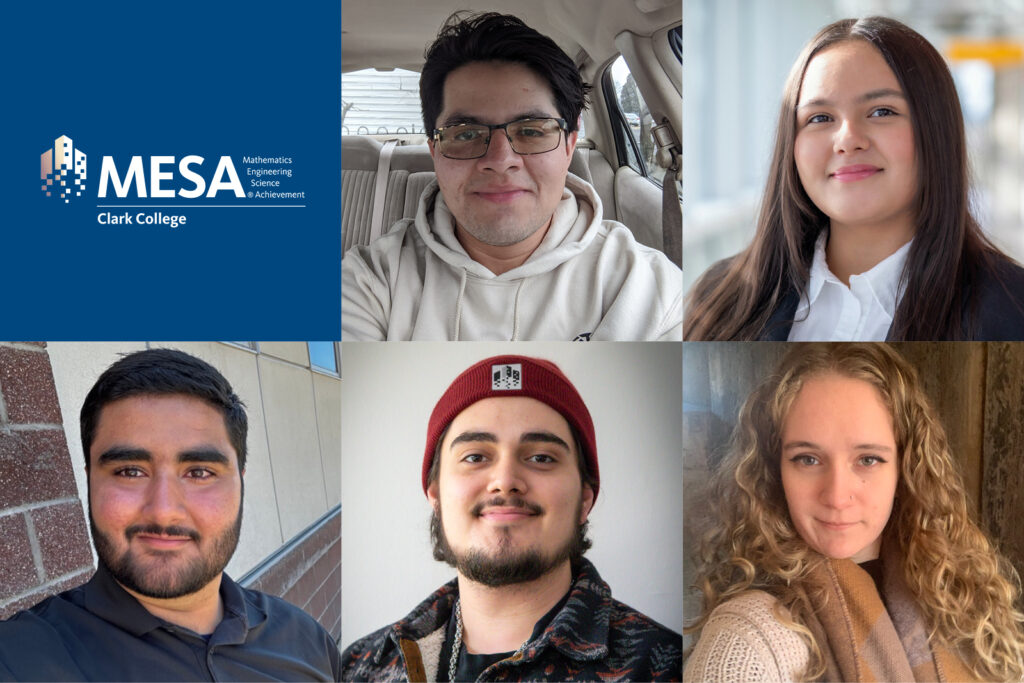 collage of 5 student photos with the MESA Clark College logo.