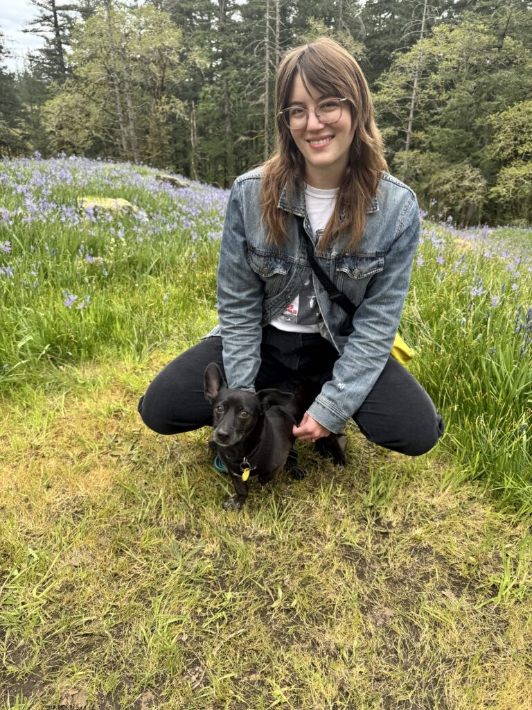 person with dog outside
